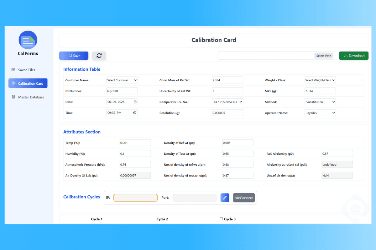 CalForms equipment management interface