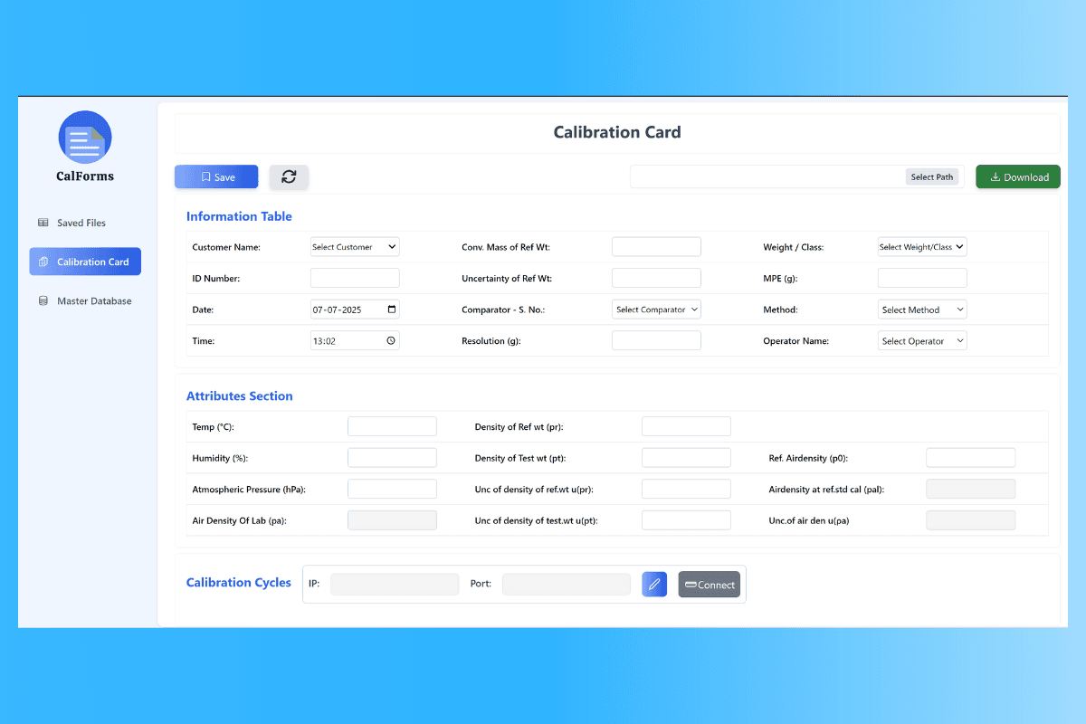 CalForms equipment management interface